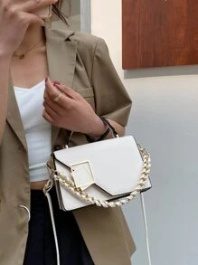 Nhẹ, di động thông thường, Túi xách hình vuông trang trí bằng kim loại thời trang, Ví có dây chuyền nhỏ, Túi đeo chéo bằng da nhân tạo dành cho nữ (7,9 X 5,1 X 3,1) Inch dành cho nữ, phụ nữ, sinh viên đại học, tân binh & công nhân cổ trắng cho mùa thu, mùa đông cần thiết, dành cho Công việc, văn phòng, đi làm, cho mùa thu đông, ngoài trời - trắng - Xem 2