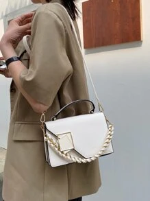 Nhẹ, di động thông thường, Túi xách hình vuông trang trí bằng kim loại thời trang, Ví có dây chuyền nhỏ, Túi đeo chéo bằng da nhân tạo dành cho nữ (7,9 X 5,1 X 3,1) Inch dành cho nữ, phụ nữ, sinh viên đại học, tân binh & công nhân cổ trắng cho mùa thu, mùa đông cần thiết, dành cho Công việc, văn phòng, đi làm, cho mùa thu đông, ngoài trời - trắng - Xem 3