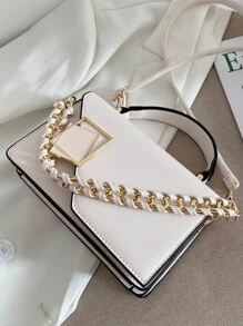 Nhẹ, di động thông thường, Túi xách hình vuông trang trí bằng kim loại thời trang, Ví có dây chuyền nhỏ, Túi đeo chéo bằng da nhân tạo dành cho nữ (7,9 X 5,1 X 3,1) Inch dành cho nữ, phụ nữ, sinh viên đại học, tân binh & công nhân cổ trắng cho mùa thu, mùa đông cần thiết, dành cho Công việc, văn phòng, đi làm, cho mùa thu đông, ngoài trời - trắng - Xem 4