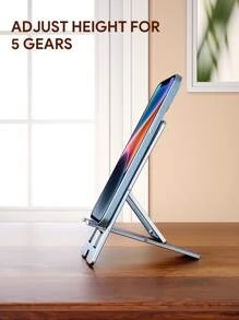 JMMO 手机支架铝制，4 级硅胶防滑可调节折叠手机支架，适用于办公桌旅行、办公桌配件 - 銀色 - 查看 4