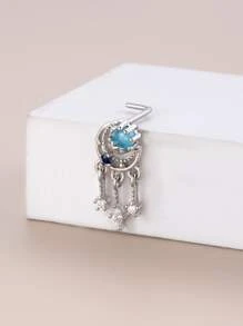 水鑽和月亮裝飾鼻釘銅受歡迎穿孔身體鏈禮品適合女士和男士 - 銀色 - 查看 2