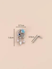 水鑽和月亮裝飾鼻釘銅受歡迎穿孔身體鏈禮品適合女士和男士 - 銀色 - 查看 3