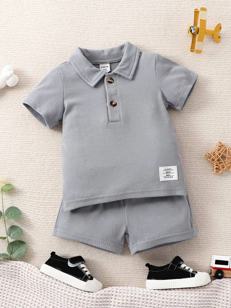 Baby Boy Letter Patched Detail Polo Shirt & Shorts
