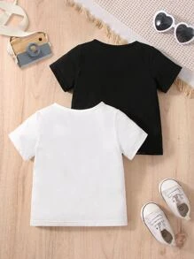 嬰兒2入組字母補丁細節缺口領T恤 - 黑與白 - 查看 2