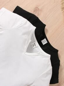 嬰兒2入組字母補丁細節缺口領T恤 - 黑與白 - 查看 3