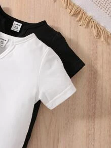 嬰兒2入組字母補丁細節缺口領T恤 - 黑與白 - 查看 4