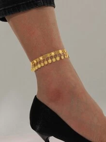 1pc Fashionable Simple Fringed Coin Anklet For Women, 18K Gold-Plated - Yellow Gold - View 13
