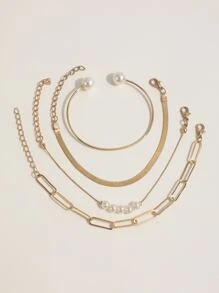 4 cái/bộ Đồ trang trí Ngọc Trai giả Vòng tay - Vàng - Xem 2