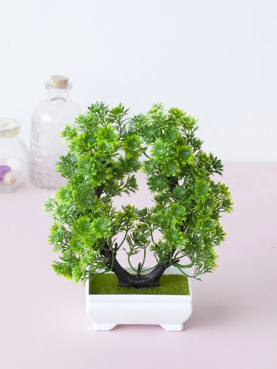 1入組人造盆栽簡約塑膠人造迷你植物小鍋適用於室內和室外 - 綠色 - 查看 1