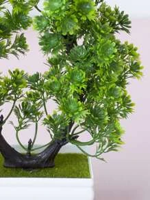 1入組人造盆栽簡約塑膠人造迷你植物小鍋適用於室內和室外 - 綠色 - 查看 3