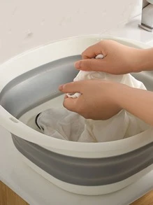 1pc Foldable Washbasin, PP Square Portable Basin, For Bathroom - Grey - View 1