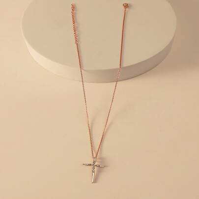 Rhinestone Decor Cross Charm Necklace