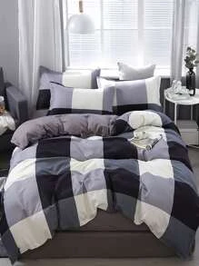 Plaid Pattern Duvet Cover Set Without Filler, Modern Bedding For Bedroom - Multicolor - View 1