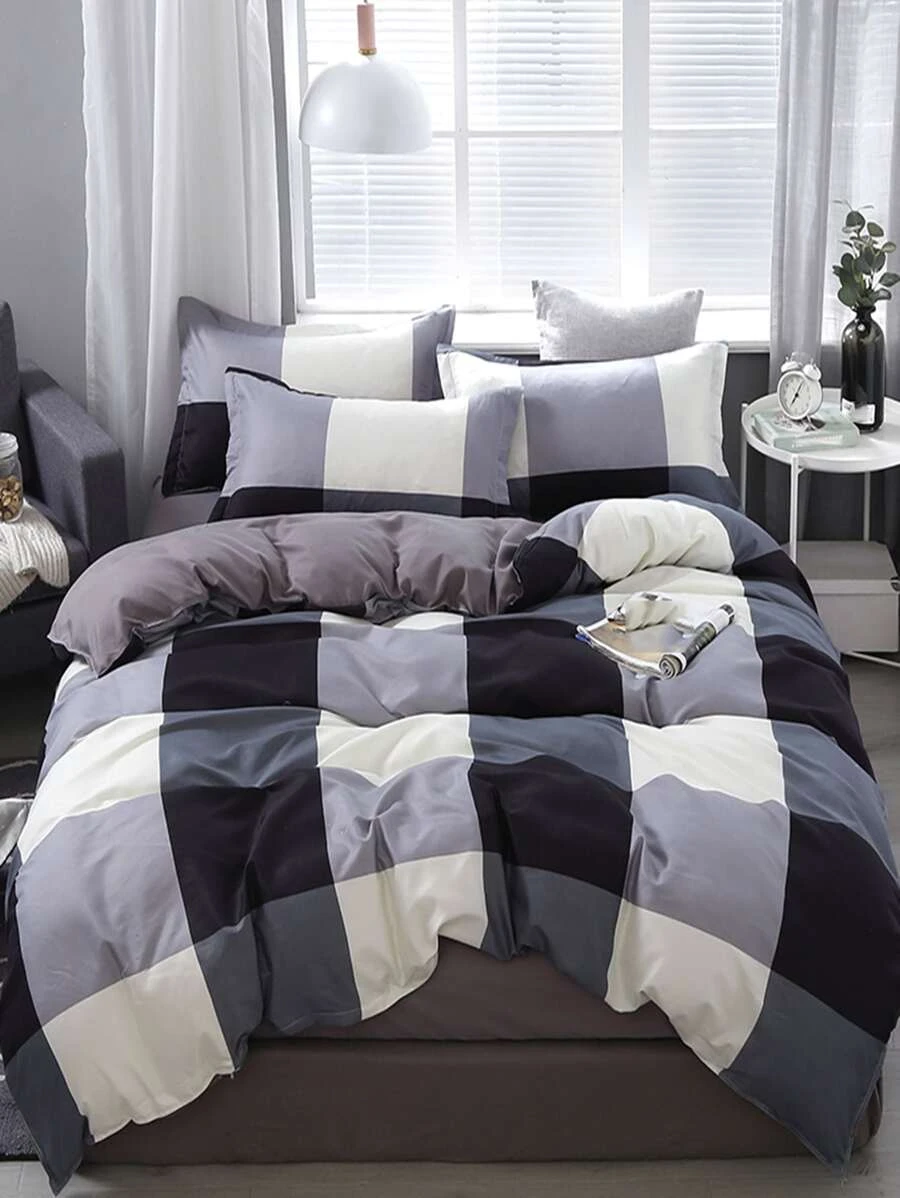 Plaid Pattern Duvet Cover Set Without Filler, Modern Bedding For Bedroom - Multicolor - View 1
