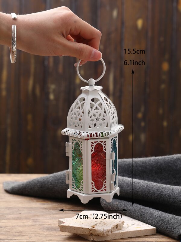 1pc Iron Candle Holder, Vintage Lantern Design Candle Stand For Home