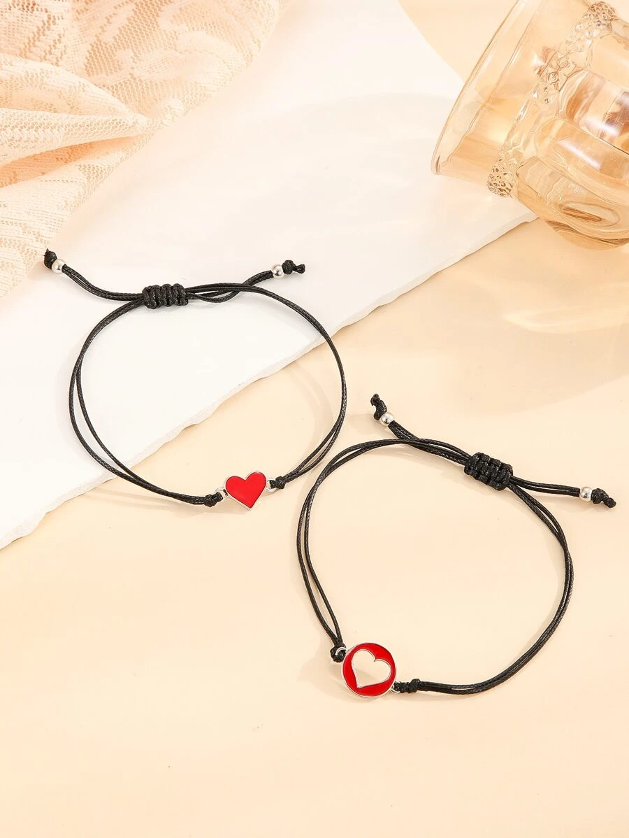 2pcs/set Couple Heart Decor Bracelet - Multicolor - View 1