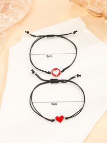 2pcs/set Couple Heart Decor Bracelet - Multicolor - View 3