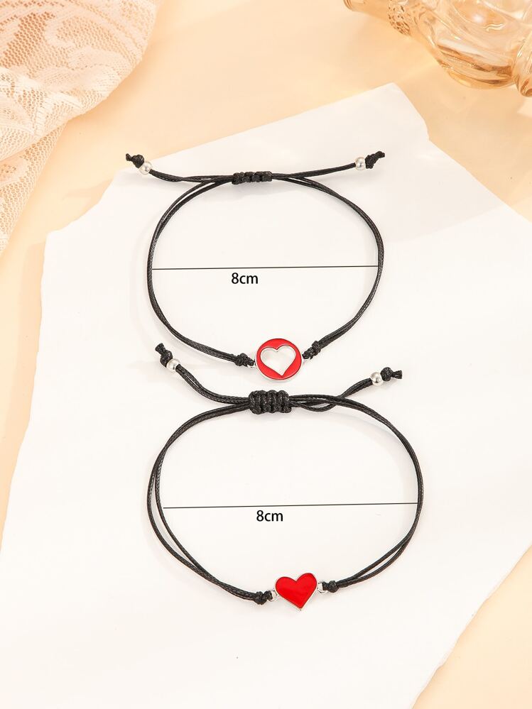 2pcs/set Couple Heart Decor Bracelet - Multicolor - View 3