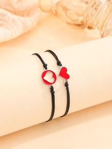 2pcs/set Couple Heart Decor Bracelet - Multicolor - View 4