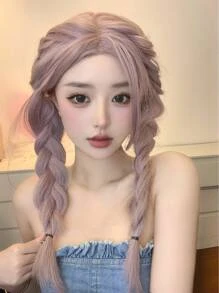 Long Straight Synthetic Wig - Mauve Purple - View 1