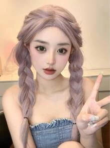 Long Straight Synthetic Wig - Mauve Purple - View 7