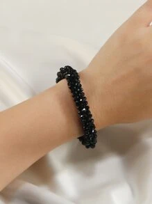 1 chiếc vòng tay pha lê Bohemian đàn hồi thủ công, thích hợp để đeo hàng ngày, quà tặng thời trang cho phụ nữ - màu đen - Xem 3