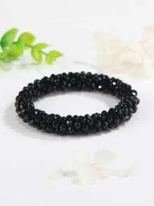 1 chiếc vòng tay pha lê Bohemian đàn hồi thủ công, thích hợp để đeo hàng ngày, quà tặng thời trang cho phụ nữ - màu đen - Xem 6