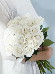 1pc/3pcs, 17.85in/45cm, Artificial Flower, Artificial Rose, Fake Real Rose Flowers, Long Stem Fake Rose Bouquet, Home Wedding Party Decoration, Fake Plants, Autumn Decor, Room, Desk, Garden Decor, Room Decorations, Valentine's Day Decor, Holiday Gift, Valentine Day, Gift - White - View 2
