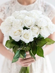 1pc/3pcs, 17.85in/45cm, Artificial Flower, Artificial Rose, Fake Real Rose Flowers, Long Stem Fake Rose Bouquet, Home Wedding Party Decoration, Fake Plants, Autumn Decor, Room, Desk, Garden Decor, Room Decorations, Valentine's Day Decor, Holiday Gift, Valentine Day, Gift - White - View 4
