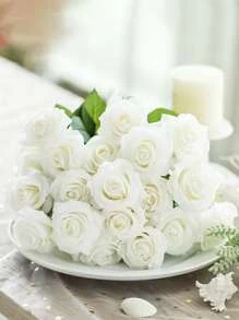1pc/3pcs, 17.85in/45cm, Artificial Flower, Artificial Rose, Fake Real Rose Flowers, Long Stem Fake Rose Bouquet, Home Wedding Party Decoration, Fake Plants, Autumn Decor, Room, Desk, Garden Decor, Room Decorations, Valentine's Day Decor, Holiday Gift, Valentine Day, Gift - White - View 5