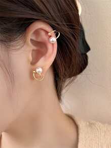 Faux Pearl Decor Ear Cuffs - Multicolor - View 1