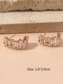 方晶鋯石裝飾開口耳環 - 金黃色 - 查看 3