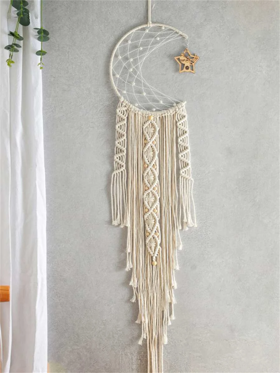 1 Vải Dream Catcher Sáng Tạo Mặt Trăng Thiết Kế Đính Hạt Trang Trí Dệt Nhà Trang Trí Thủ Công Quà Tặng Trang Trí Nhà Cửa - Màu be - Xem 1