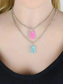 13pcs/set Cartoon Bear Charm Necklace - Multicolor - View 5