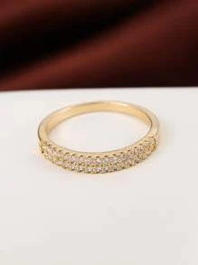 Cubic Zirconia Decor Ring - Yellow Gold - View 2