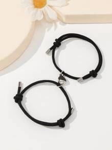 2入組/套情侶磁性愛心裝飾手環 - 黑色 - 查看 1