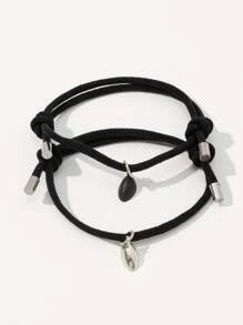 2入組/套情侶磁性愛心裝飾手環 - 黑色 - 查看 3