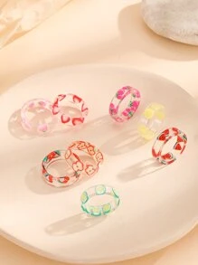 8 piezas/set Anillo con patrón de fruta - Multicolor - Ver 1