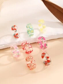 8 piezas/set Anillo con patrón de fruta - Multicolor - Ver 2