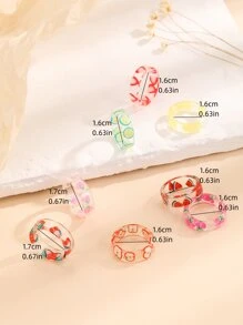 8 piezas/set Anillo con patrón de fruta - Multicolor - Ver 3