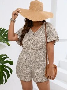 SHEIN LUNE Plus Dalmatian Print Butterfly Sleeve Romper - Multicolor - View 2