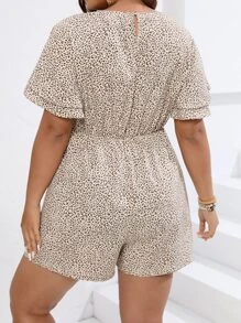 SHEIN LUNE Plus Dalmatian Print Butterfly Sleeve Romper - Multicolor - View 3