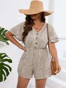 SHEIN LUNE Plus Dalmatian Print Butterfly Sleeve Romper - Multicolor - View 4