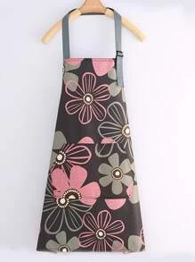 1pc Flower Print Waterproof Apron, Modern Polyester Flower Print Chef Apron For Kitchen, Baking - Multicolor - View 1