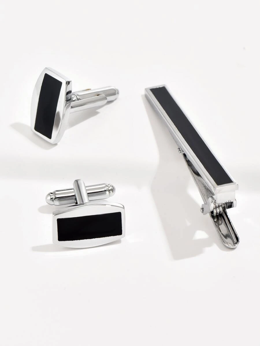 Hombres 3 piezas Clip de corbata con diseño geométrico - Multicolor - Ver 1