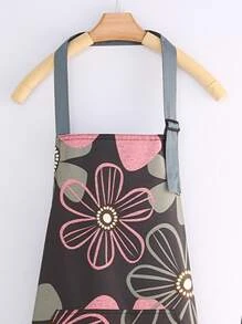 1pc Flower Print Waterproof Apron, Modern Polyester Flower Print Chef Apron For Kitchen, Baking - Multicolor - View 2
