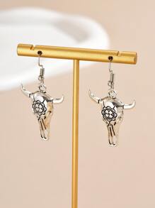 黃牛頭耳墜 - 復古銀色 - 查看 2