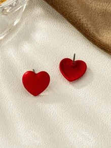 Heart Stud Earrings - Red - View 3