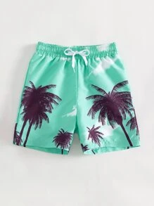 Boys Tropical Print Drawstring Swim Shorts - Teal Blue - View 5
