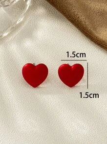 Heart Stud Earrings - Red - View 4